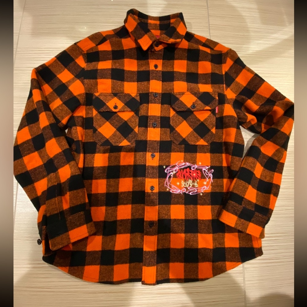 Supreme 1-800 Orange Flannel Button Down